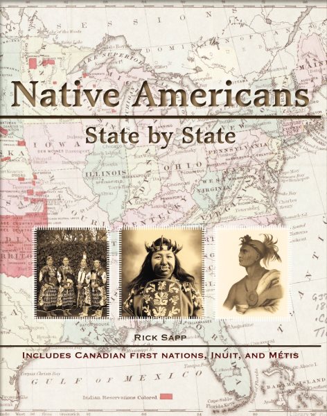 image of map in background with 3 images of Native Americans overlaid--book cover image