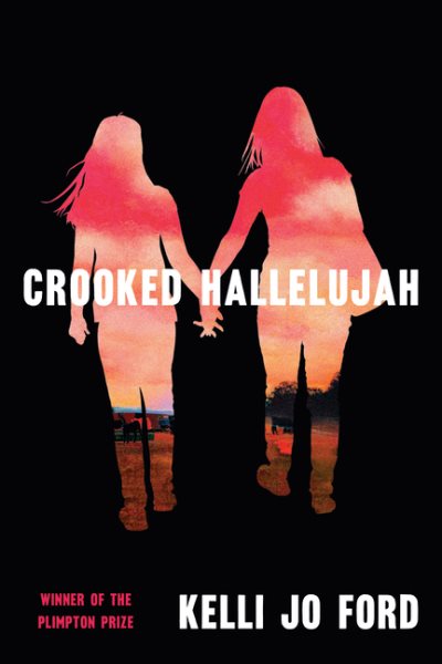 black background with soilhousette image of two young women walking hand in hand silhouette filled with sunset landscape--book cover image